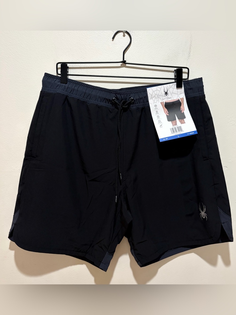 NWT Spyder Swim Black Swim Shorts UPF 30+ 7.5” Inseam - Men’s Size Large